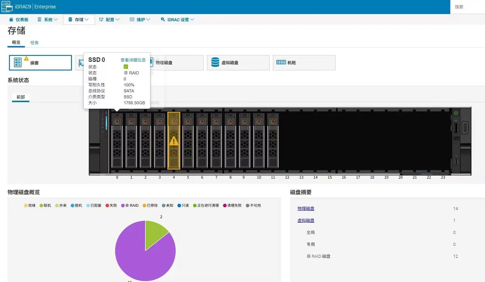 Dell PowerEdge R750 iDRAC9 physical disk warning during storage troubleshooting