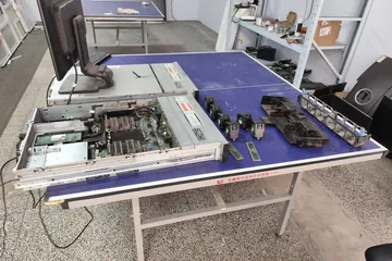 Dell PowerEdge R740 components removed and organized for isolation testing