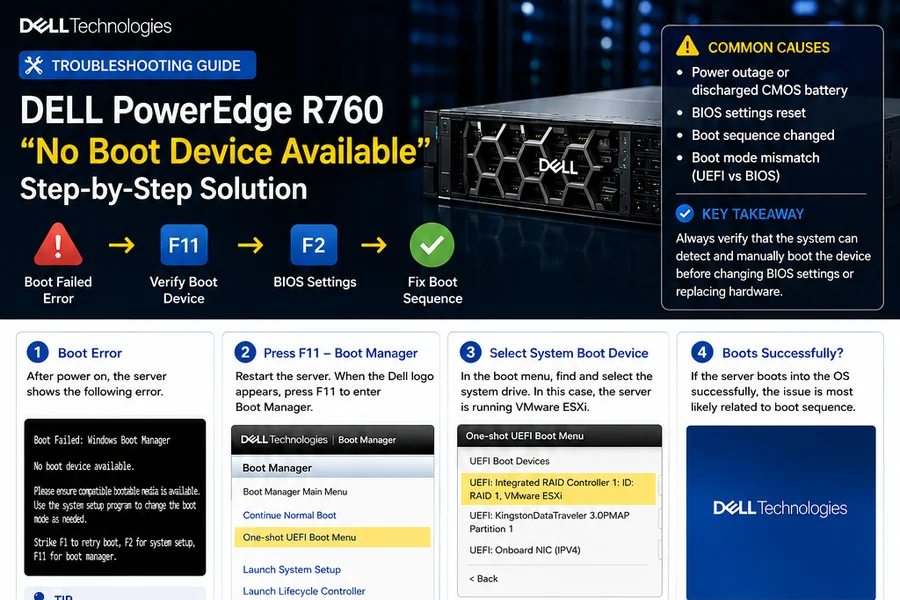 Dell PowerEdge R760 No Boot Device Available troubleshooting guide