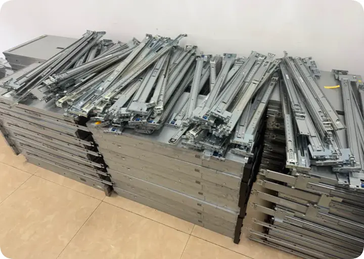 Server chassis and rail accessories sorted for processing