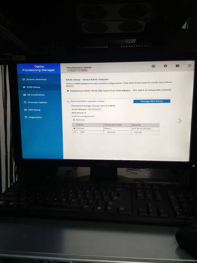 RAID 5 configuration in Lenovo XClarity Provisioning Manager during SR550 deployment