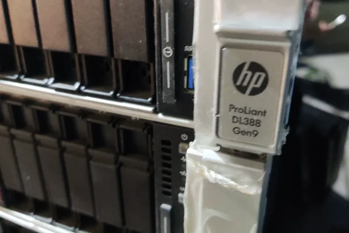 Close-up of HP ProLiant DL388 Gen9 model identification during server inventory
