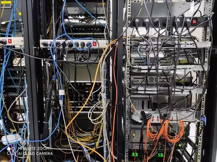 Server racks before cabling cleanup